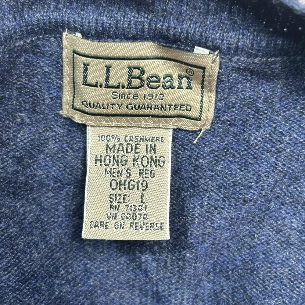 Vintage LL Bean Men's Large Blue 100% Cashmere Pullover V-Neck Sweater